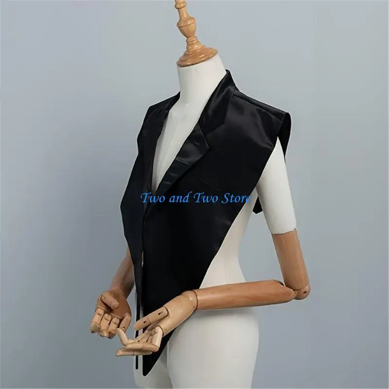 HX6F Black False Collar for Women with Clean Look, Detachable Tailored Lapel Overlay for Tops, Sweaters and Dresses
