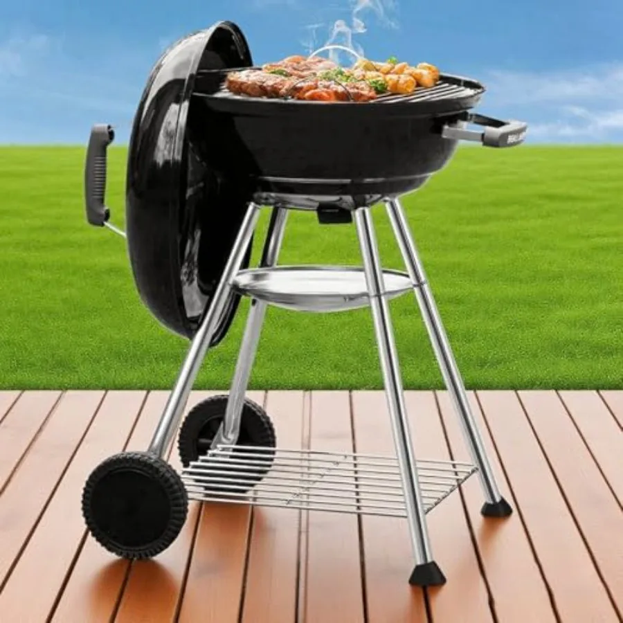 Premium 18 Inch Charcoal Grill for Outdoor Cooking Barbecue Camping BBQ Coal Kettle Grill Tailgating Portable Heavy Duty Round