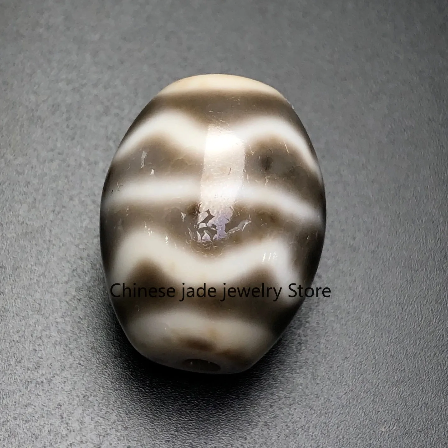 Tibetan Buddhism Agate DaLuo Water wave Dzi Bead Amulet Necklace Pendant Z2751
