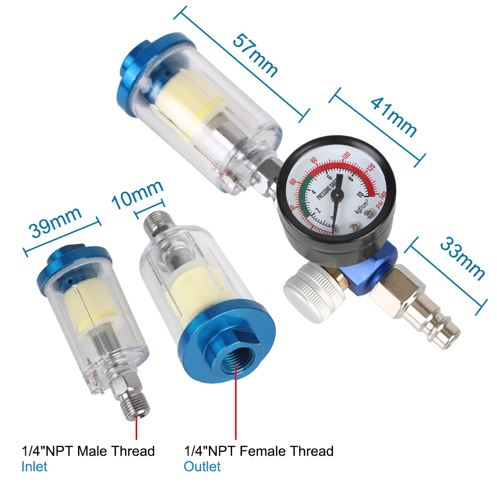 Spray Gun Air Regulator Gauge Pneumatic Tools For Airbrush 1/4\