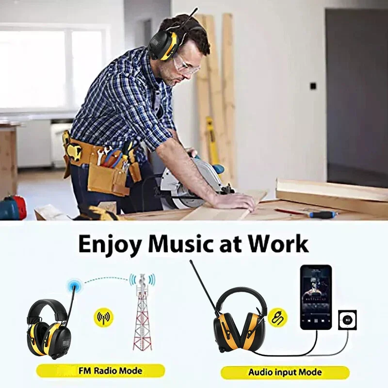 1 قطعة سماعات حماية السمع راديو FM سماعات بلوتوث مع شاشة ديجيتال غطاء للأذنين لسلامة الأذن لورش العمل القص