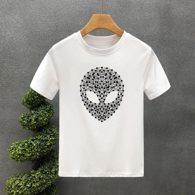 Casual Clothes Short Sleeve men Oversized 100% Cotton Brand T-shirt For Men Luxury Tees Line Alien Print T Shirt  COTTON