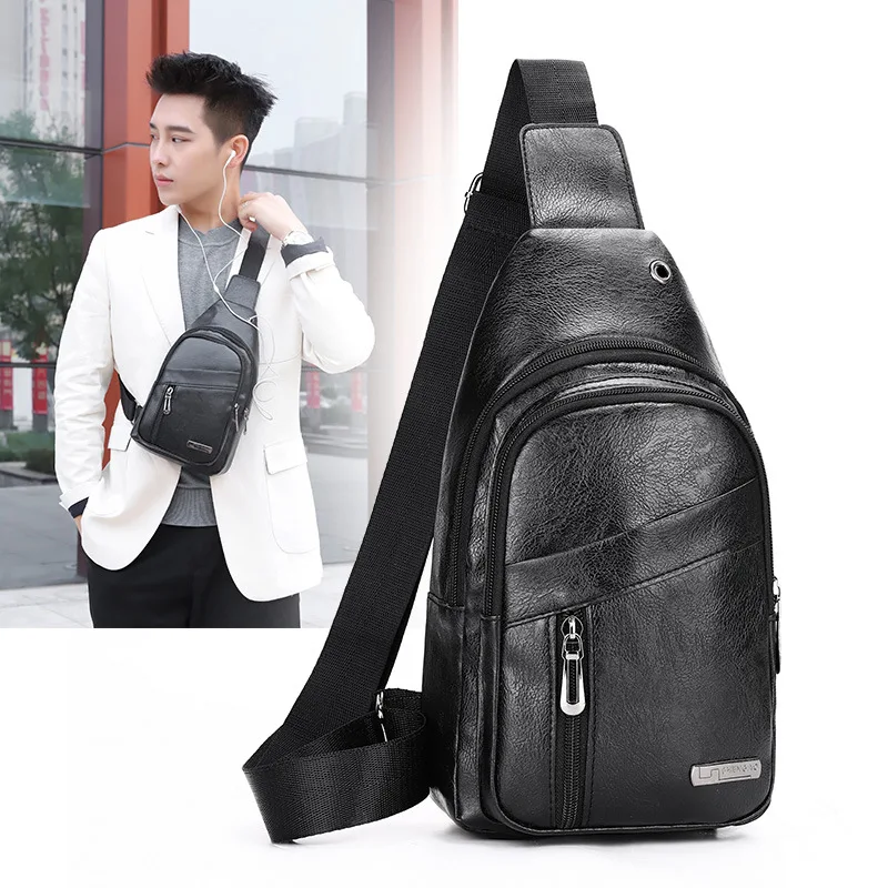 

Single-shoulder men's chest bag, fashionable and retro soft leather crossbody bag, simple and casual summer backpack