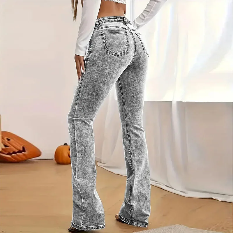 

Джинсы женские Y2k Джинсы стрейч повседневные серые брюки облегающие брюки-клеш универсальные минималистичные длинные брюки модные