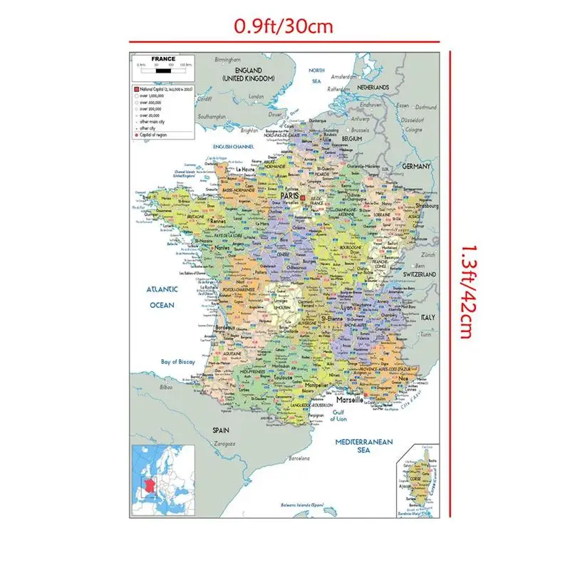 Carte administrative de la France, affiche non encadrée, impressions artistiques pour la maison, la 