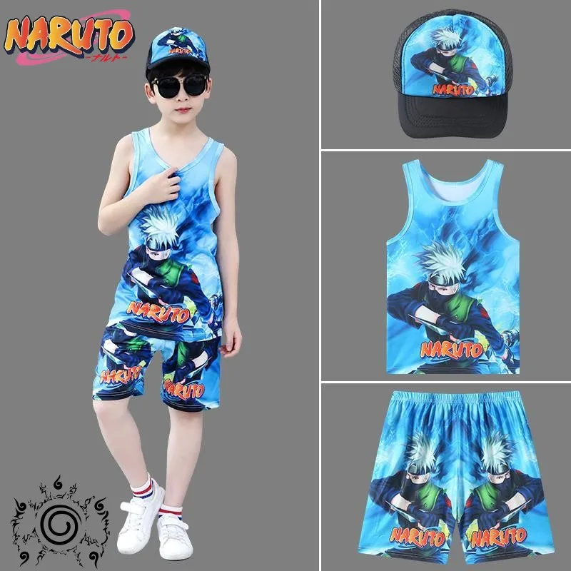 

New Cartoon Anime Naruto Uzumaki Naruto Boys Summer Fashion Casual Sports Beach Quick Dry Soft Sleeveless T-Shirt Shorts Clothes