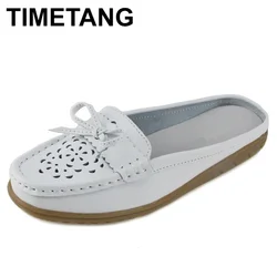 TIMETANG Brand Women Shoes Sandals Genuine Leather Bowtie Indoor House Ladies Slippers Fashion Mother Shoes Solid Casual Shoes