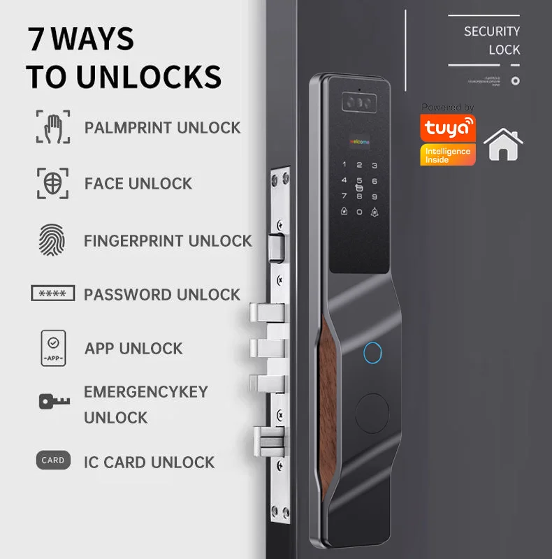 Intelligent Smart Lock Multi Language Digital 3d Face Recognition Visual Intercom Fingerprint Wifi Smar Door Lock