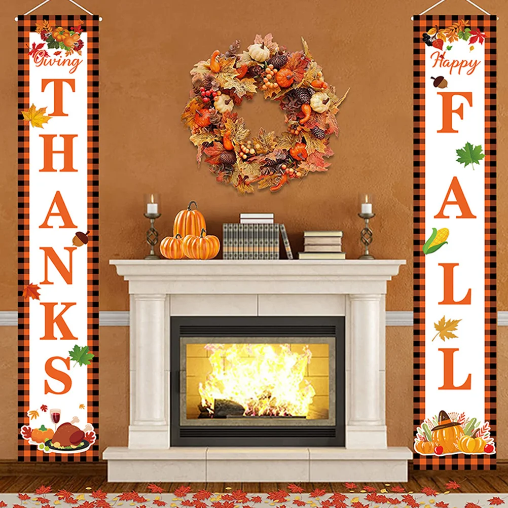 

Thanksgiving Door Banner Fall Harvest Porch Sign Polyester Fabric Hanging Sign Creative Door Signs Autumn Seasonal Decor
