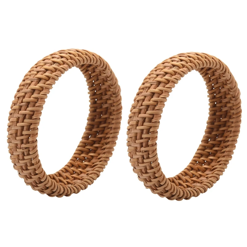 2X Ethnic Style Hand-Woven Rattan Bracelet Simple Big Round Rattan Bracelet Ladies Jewelry