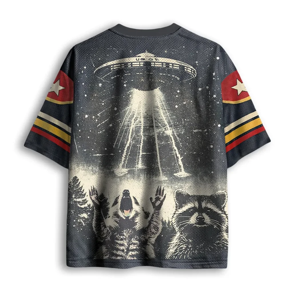 2026 Sommer Mode Spaß UFO Schockierender Waschbär 3D-Druck Schnelltrocknendes Atmungsaktives T-Shirt Lässiges Lockeres V-Ausschnitt T-Shirt Groß – Detail 5