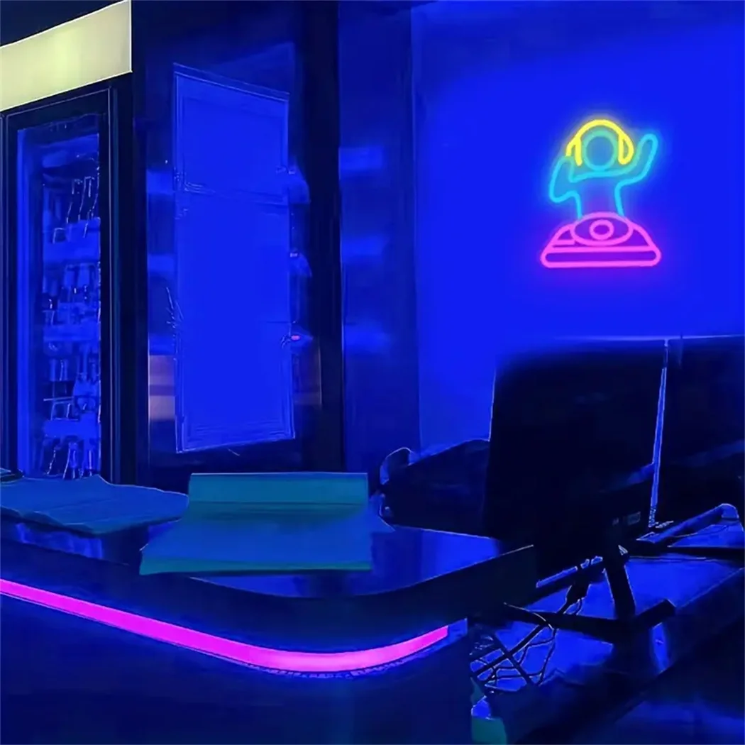 DJ Neon Light Sign Disco Disc Design Neon Sign for Bedroom Game Room Man Cave Festivals Bar Music Club 5V USB Powered Wall Decor