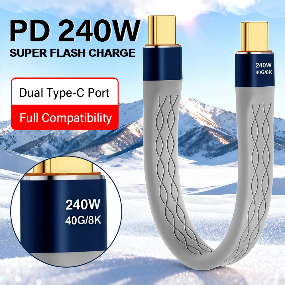 USB 4.0 Type-C Dual-Ended FPC Flat Cable PD 240W Fast Charging & 40GB Transfer Thunderbolt 4 Full-Function Cable