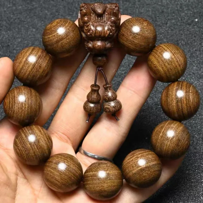 2024Dragon Year Bracelet Natural Golden Sandalwood Wood Carving Zodiac Dragon Birth Year Men Cultural Artifact Prayer Beads Brac