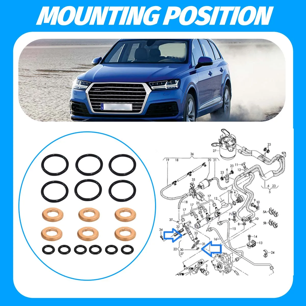 WHT000884 059130519 WHT007480 18pcs Diesel Injectors Seal & Washer Kit Rings Bolts For Audi Q7 3.0 Tdi Quattro