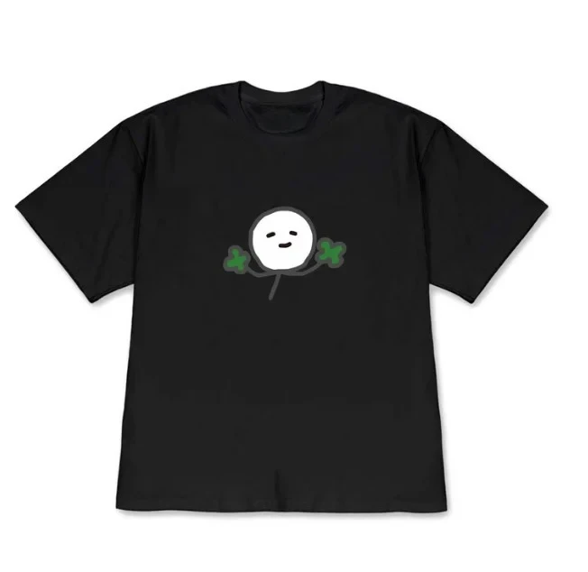 Minimalist Short Sleeve Happy Stick Figure Print T-shirt Black Casual Crew Neck Tee Korean Aesthetic Daily Top for Women Men