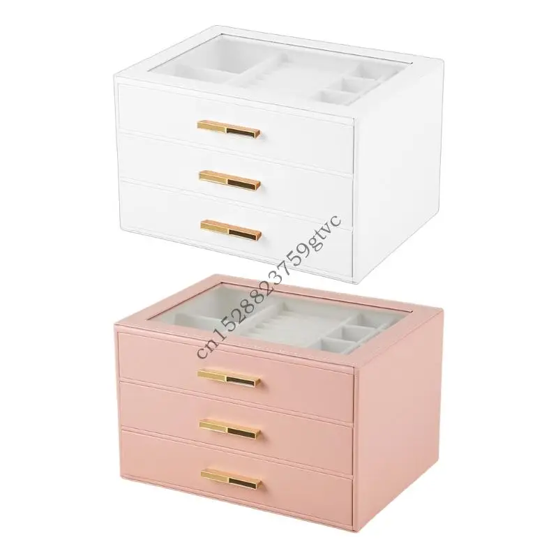 

D0UF Трехслойные органайзеры для ювелирных изделий со стеклянной крышкой для быстрого просмотра. Прочная конструкция, внутренняя