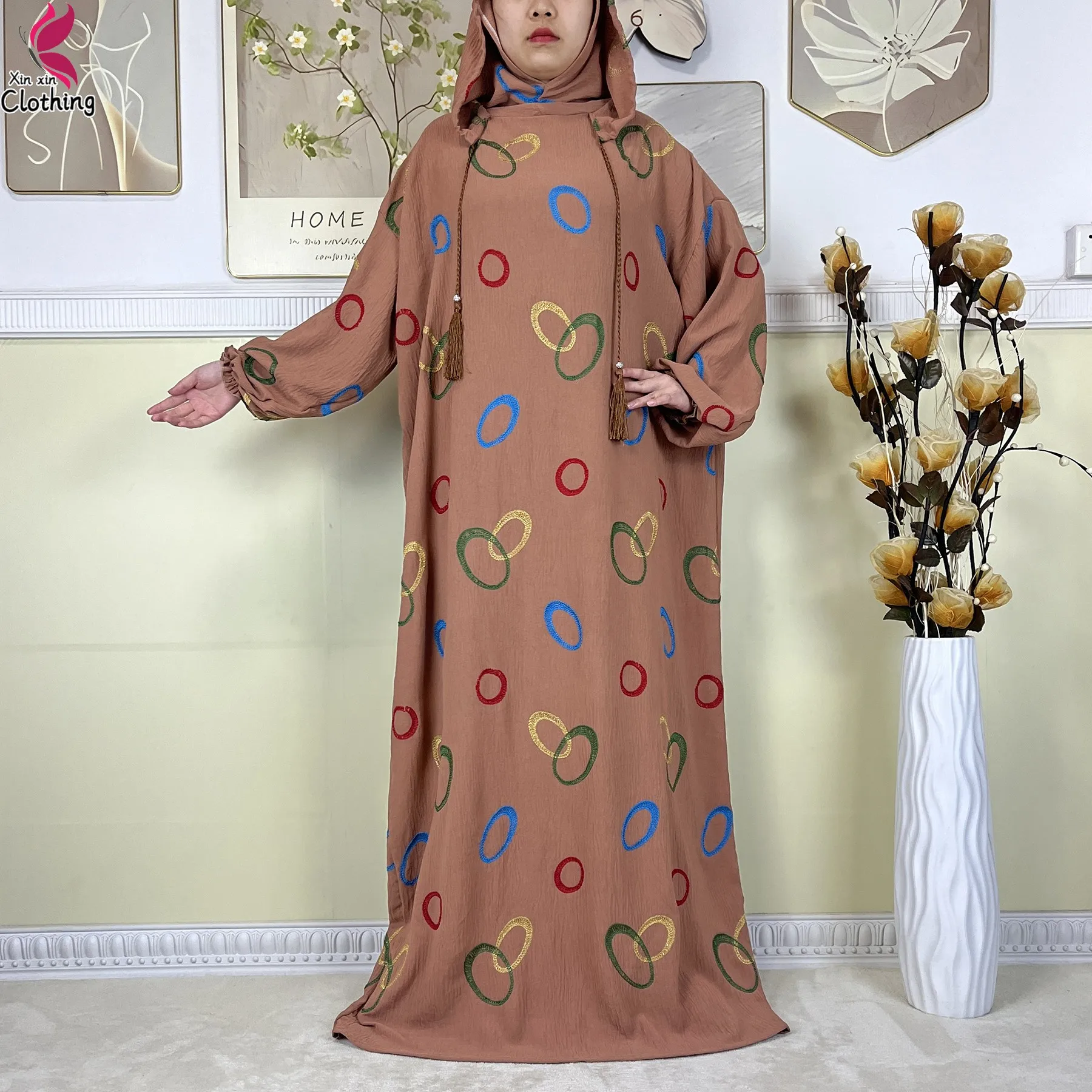 2025 جديد رمضان مسلم قبعة مزدوجة الصلبة القطن عباية التطريز فضفاض دبي تركيا الإسلام ملابس الصلاة عباية أفريقية الملابس