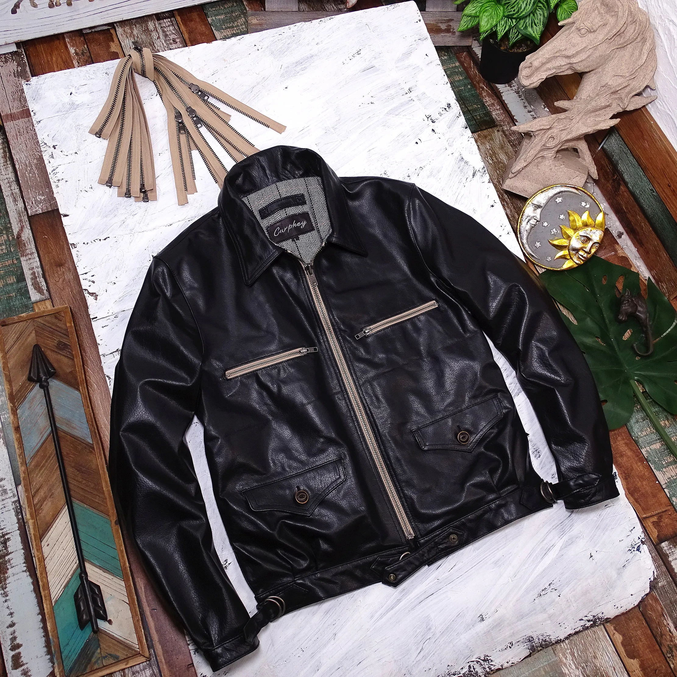 

Кожаная куртка Harann De Fei: укороченная, повседневная, городская, в стиле рабочей одежды, на молнии, свободного кроя