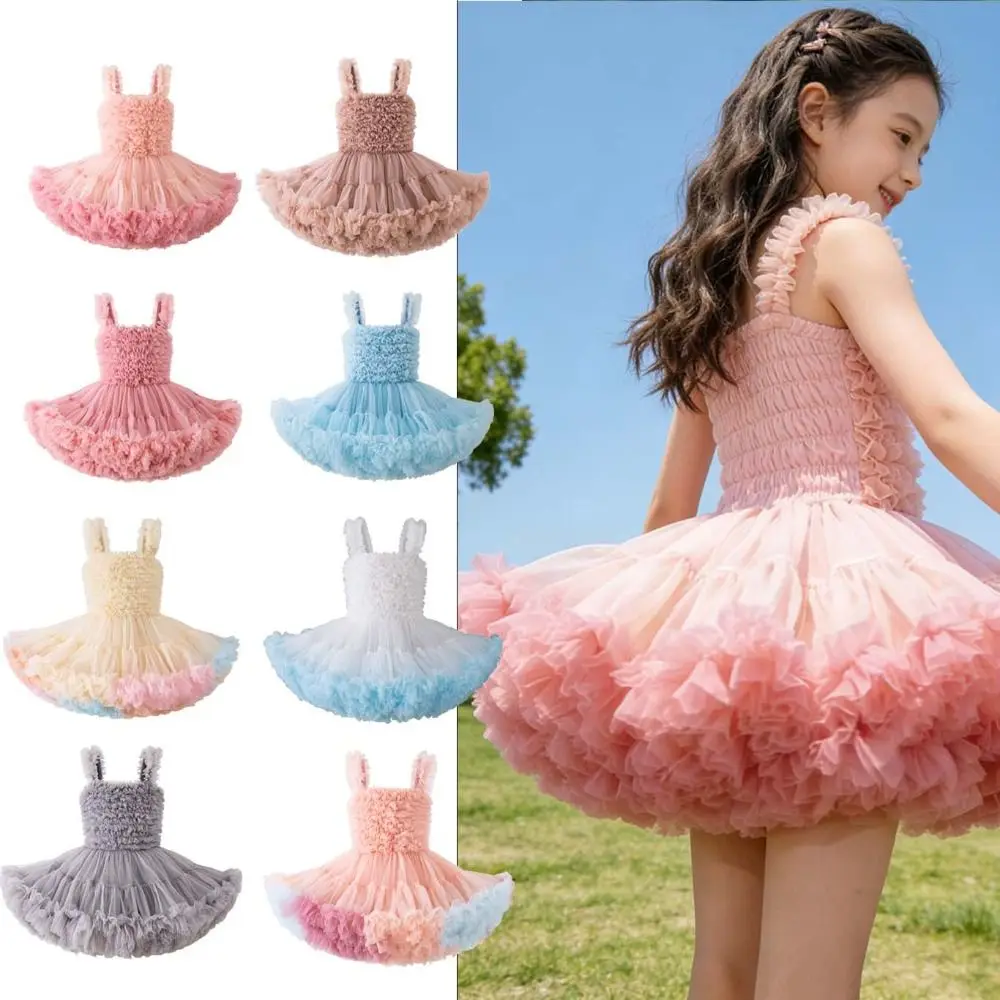 Cute Fluffy Gauze Girl Tutu Dress Soft Ruffled Princess Dress Breathable Cake Dress Children Clothes