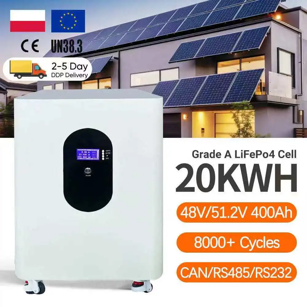 GEMERA 51.2V 400Ah LiFePO4 20kWh Stackable Solar Energy Storage System with 20-30KW Output for Home & Off-Grid Use