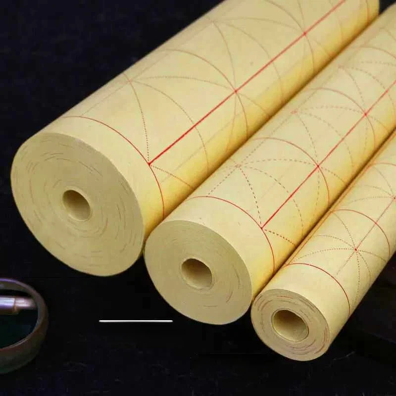 Thickened Raw Edged Bamboo Paper Long Scroll Grid Half Ripe Xuan Paper Sumi Ink Calligraphy Anti Bleed Rice Paper Artwork Sheets
