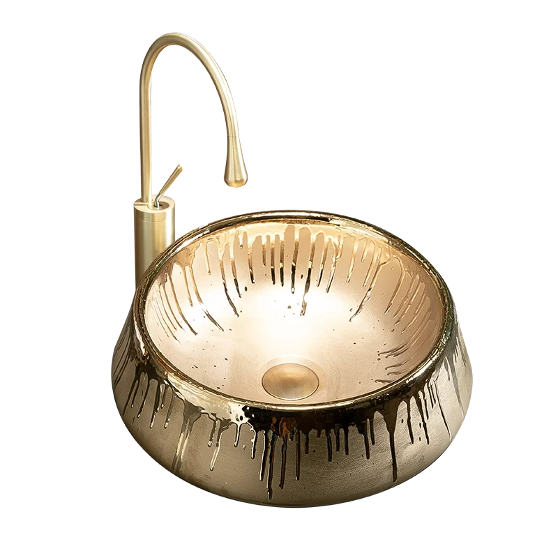 

European style golden table basin balcony wash basin courtyard simple water basin household