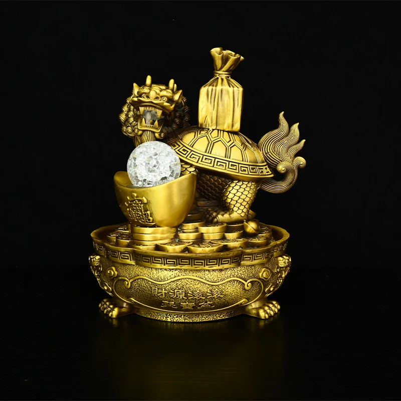 Old Brass ball absorb water Dragon Turtle Statue Treasure Basin Base Study screen Amass wealth Ornaments Town house