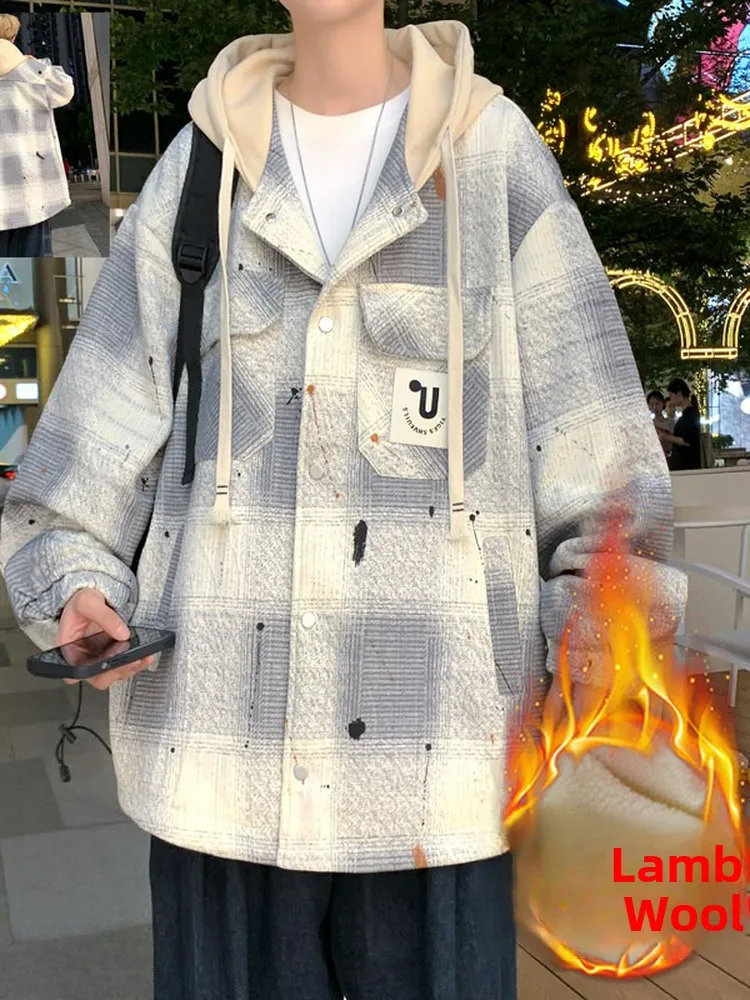 

Бархатное мужское пальто Lamb Jaet, новое зимнее повседневное свободное теплое пальто большого размера с капюшоном для студентов и молодежи, защита от ветра