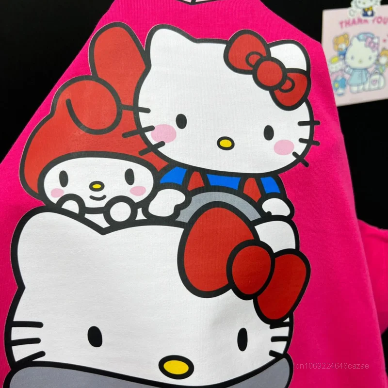 Sanrio Hello Kitty New Clothes Rose Red Fashion Short Sleeve T-shirts Y2k Summer Cotton Loose Tees Women Korean Style Sweet Tops