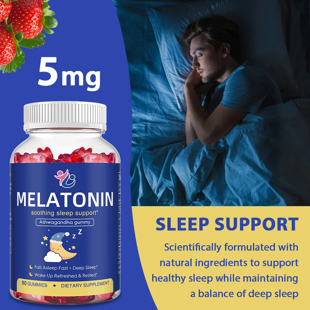 5 Mg Melatonin Sleep Gummies - with Ashwagandha, Promote Sleep Health, Improve Sleep Quality, and Enhance Immunity