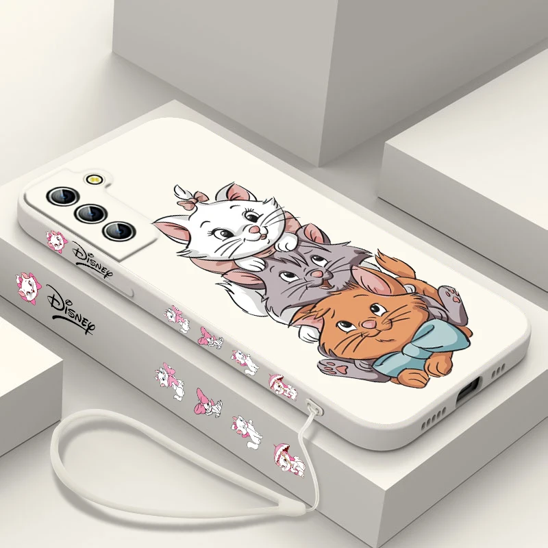 Disney Marie Cat Cute Phone Case For Samsung Galaxy S24 S23 S22 S21 S20 Pro FE Plus Ultra Liquid Left Rope Cover - náhled 6