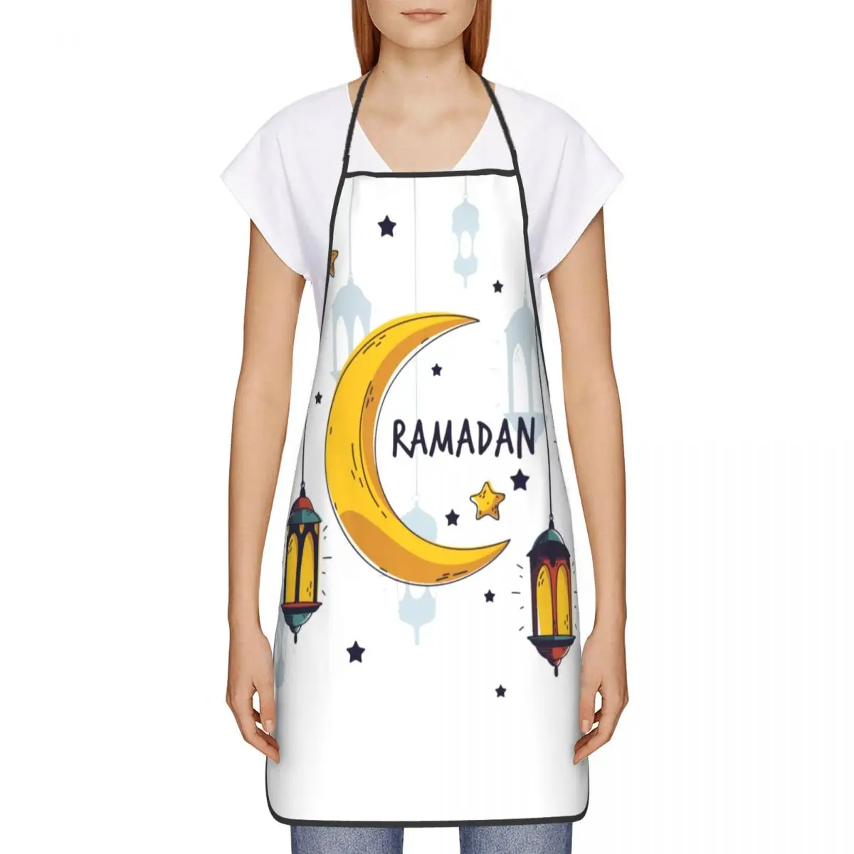 Unisex Ramadan Kareem Muslim Islamic Kitchen Chef Cooking Baking Apron Men Women Eid Mubarak Tablier Cuisine for Painting