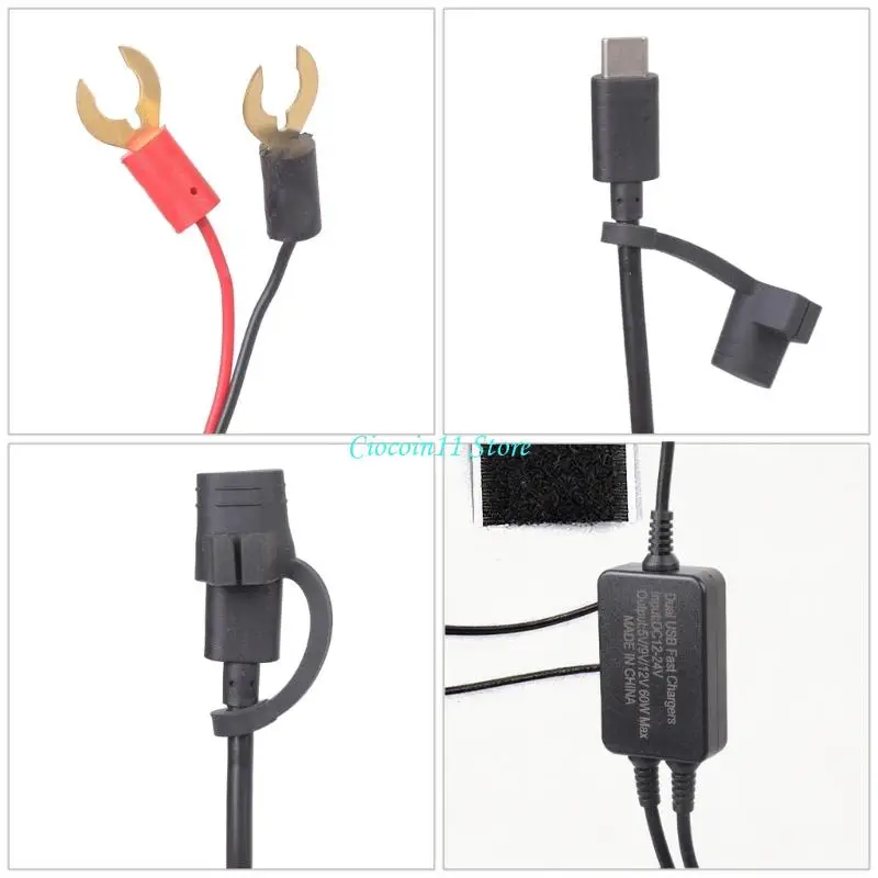 Y1UB 60W Double Type C Fast Charging Adapter For Motorcycle With PD3.0 Support And Waterproof Design Perfect For Long Rides