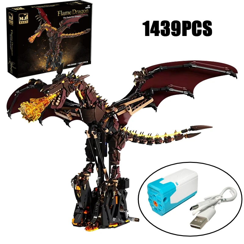 

1646PCS Or 1439PCS Creative Mechanical Fire-Breathing Dragon Ice Dragon Building Blocks With LED Light Power Motor Gift