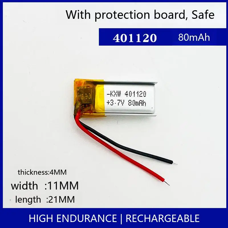 

401120 80mAh 3.7V Rechargeable LiPo Battery Lithium Polymer Cell Tiny BT Earbuds Wearable Micro Toy DIY