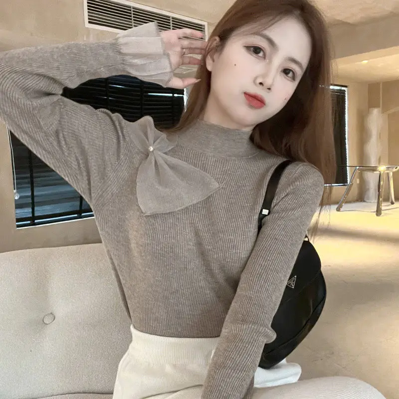 

Women's Knitted Long Sleeve Crew Neck Base Inner Butterfly Pattern Inner Wear Slim Fit Top for Autumn Winter New Arrival M179