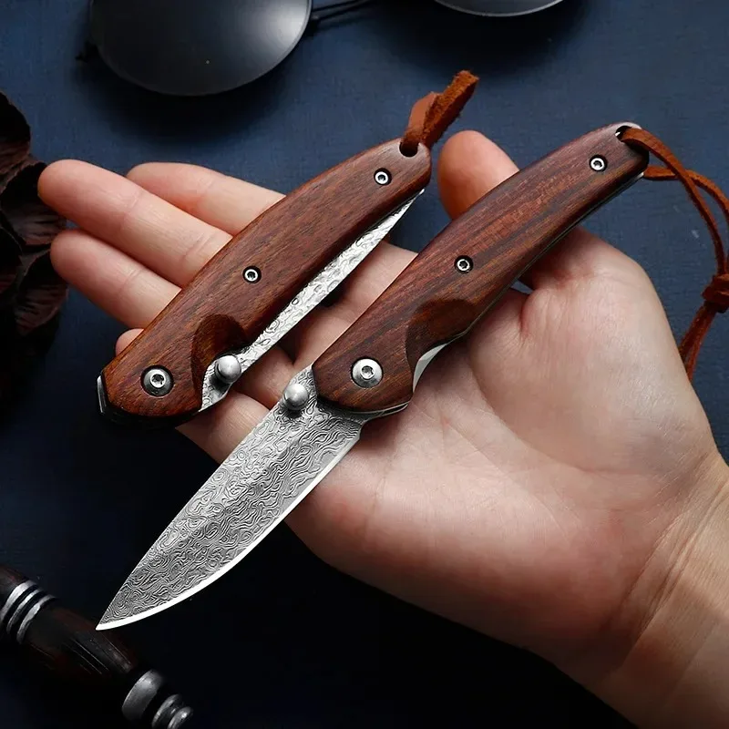 Folding Knife Damascus Steel Mini Carry Pocket Knife Defense Sharp Outdoor Knives Camping Portable Fruit Knife