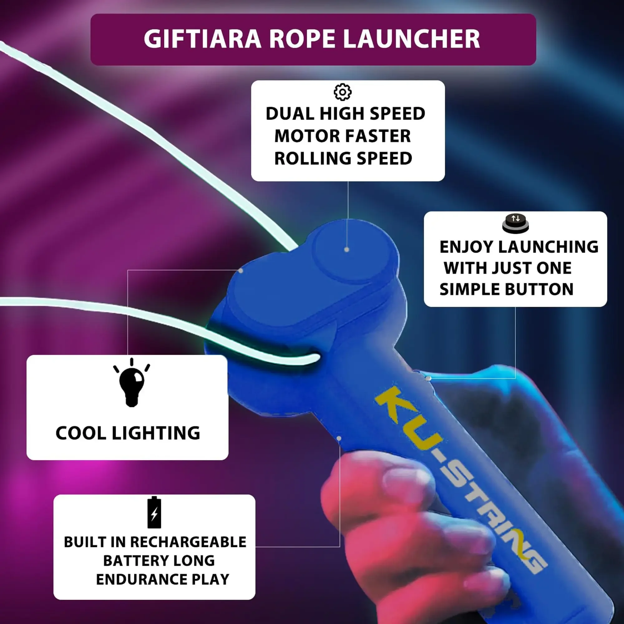 لعبة قاذفة الحبل المتوهجة في الظلام للأطفال والكبار، سلسلة مضيئة LED قابلة لإعادة الشحن، لعبة تخفيف التوتر المحمولة هدية ممتعة