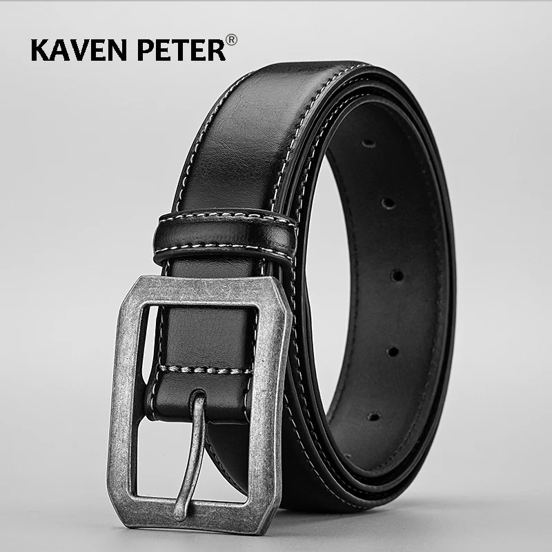 Vintage Buckle Belt For Men Leather Belt Ancient Silver Buckle High Quality Male Black Pu Strap For Jeans Business Dress