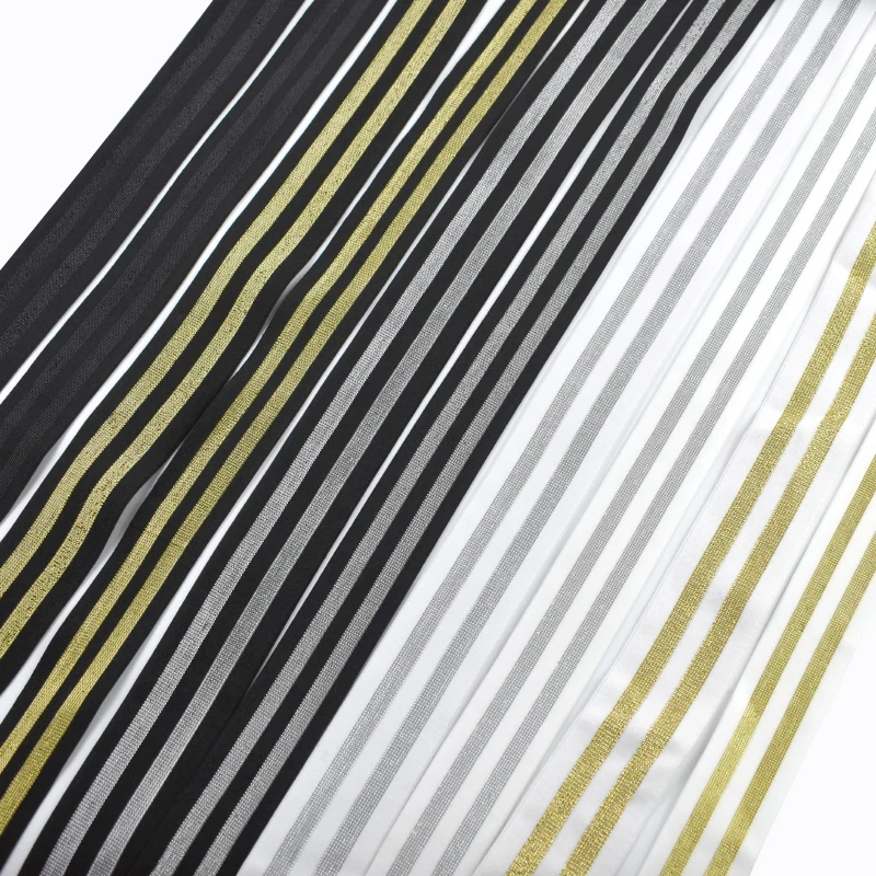 

2-10M 40/50mm Gold Silver Stripe Elastic Band Pants Waistband Stretch Ribbon Underwear Garment Rubber Tape DIY Sewing Accessory