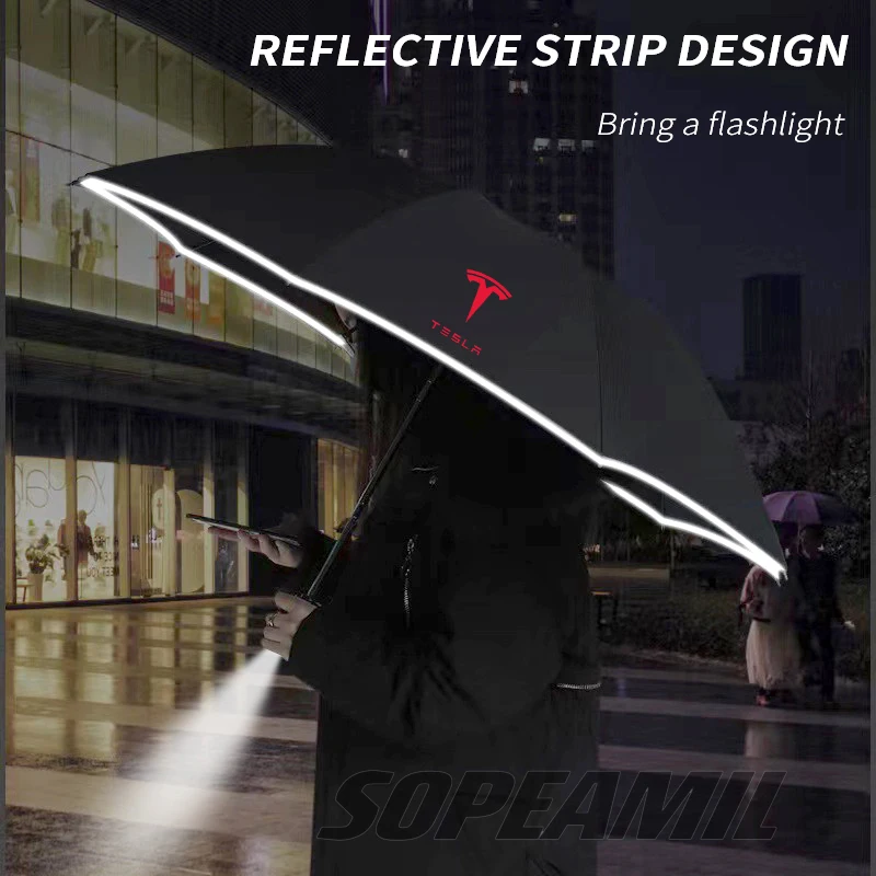 

2025 Hot Car Led Light Automatic Folding Windproof Sunshade Umbrella For Tesla Cybertruck Beast Roadster Model 3 Model Y Model S