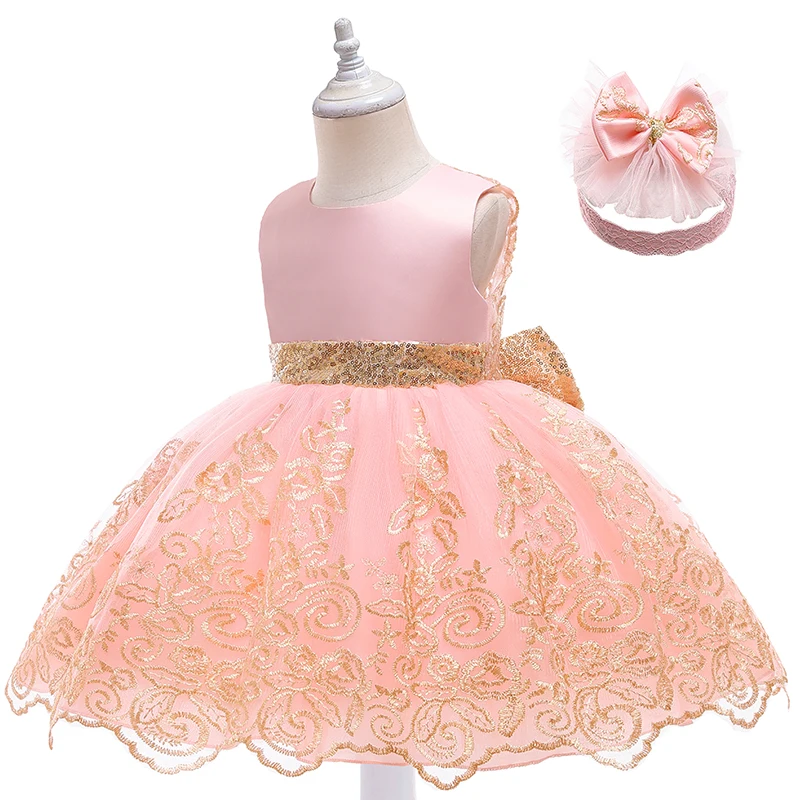 Baby Girl Dress Sequin Bow Mesh Tutu Dress Girl baptism Birthday Party Lace Princess Dress Baby Girl Dress Gown Costume Clothing