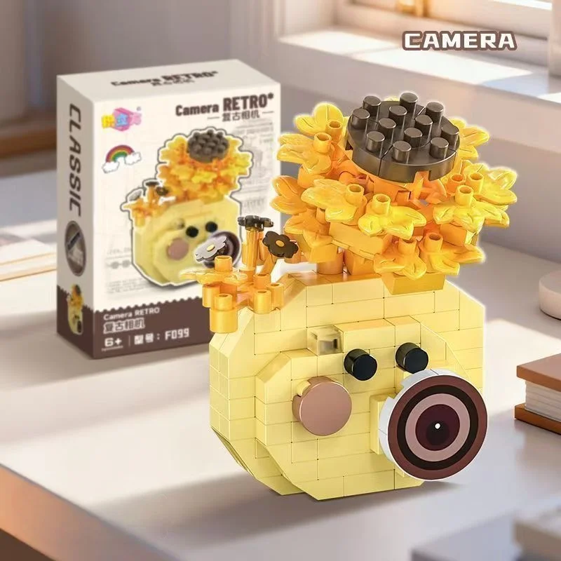 Flower Building Blocks Mini Digital Camera Sunflower Floral Buildable Assembly Toys, Building Blocks Birthday Return Boys Gifts