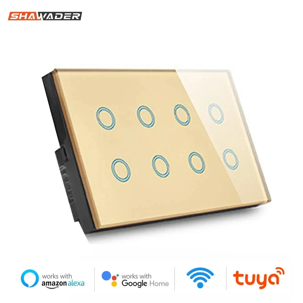 Shawader Wifi Smart Touch Light Wall Switch 147*86mm Interruptor Glass Panel 8 Gang Tuya App Remote Control by Alexa Google Home