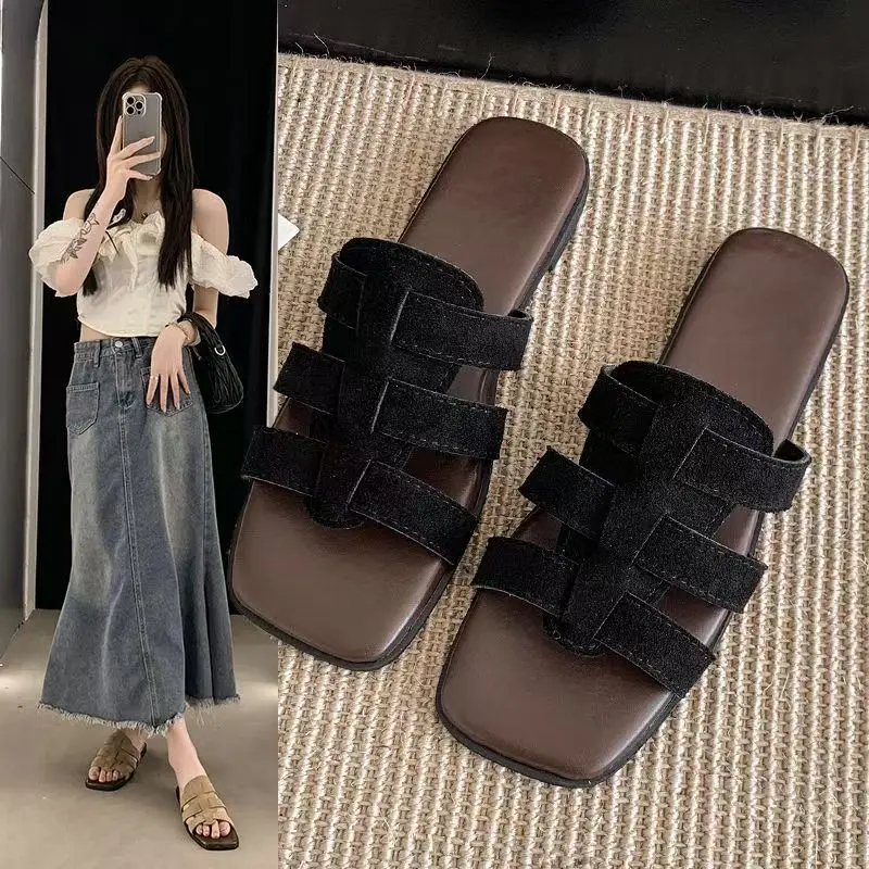 

Summer flat retro slippers High quality fashion beautiful comfort Light simple casual beach sandals