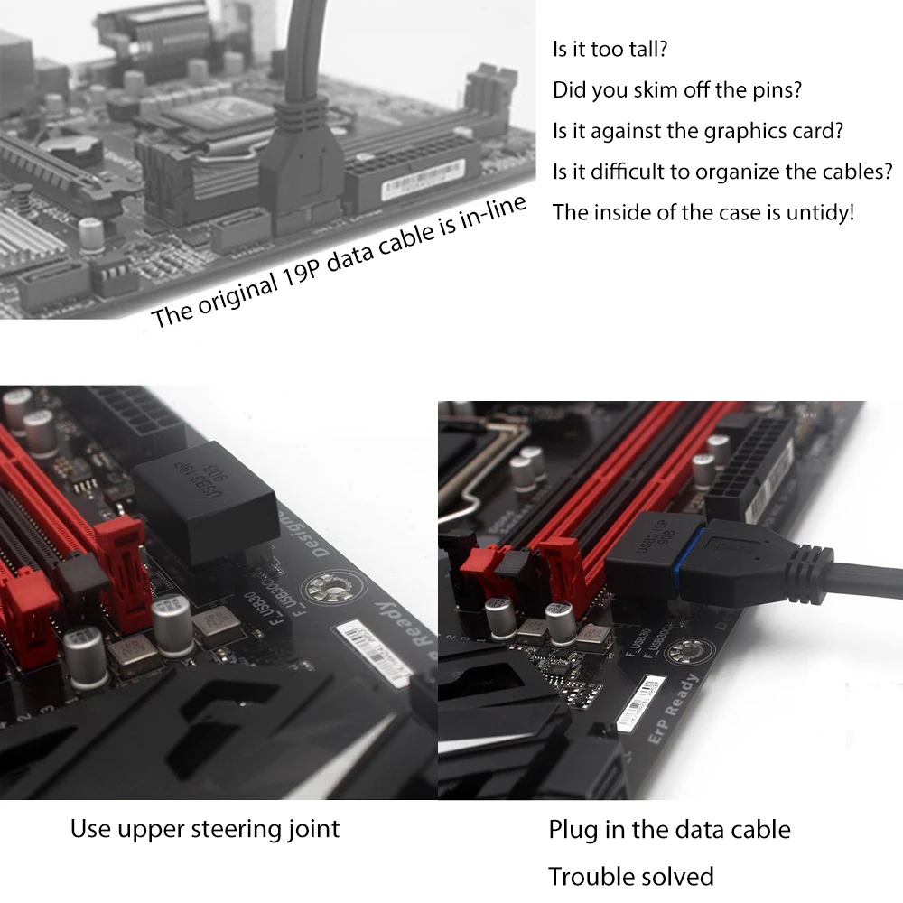 computer Motherboard 90 Degree Angled USB 3.0 19-Pin male to female Motherboard Internal Header Extension Adapter