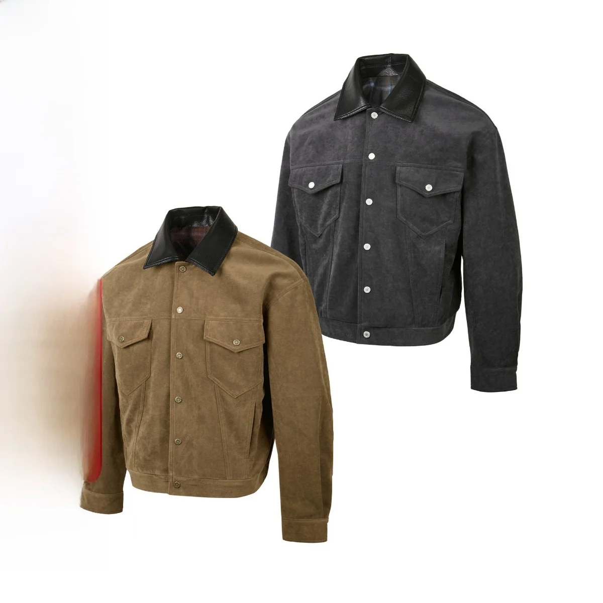 

Waed Vintage Leather Patchwork Collar Jaet Men's Faion ort Wide Outerwear Autumn Season Casual Loose Fit Polyester Fiber