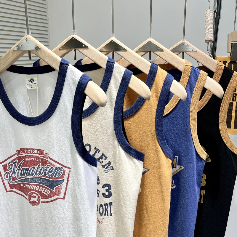 Summer Japan Retro Printed Basketball Loose Sleeveless T-shirt Tank Tops American Vintage Casual 100% Cotton Vest Tees for Men - Image 3