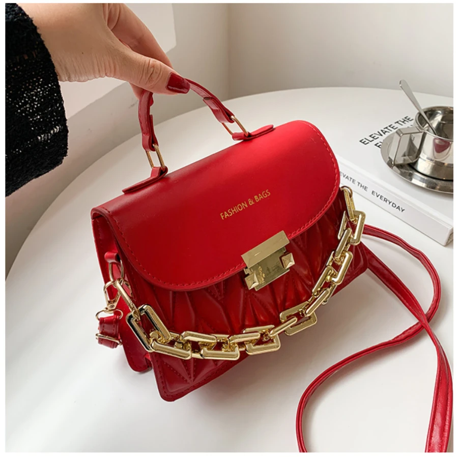 Bolso texturizado con cadena para mujer, bandolera pequeña cuadrada de marca de lujo, estilo coreano, a la moda, 2023